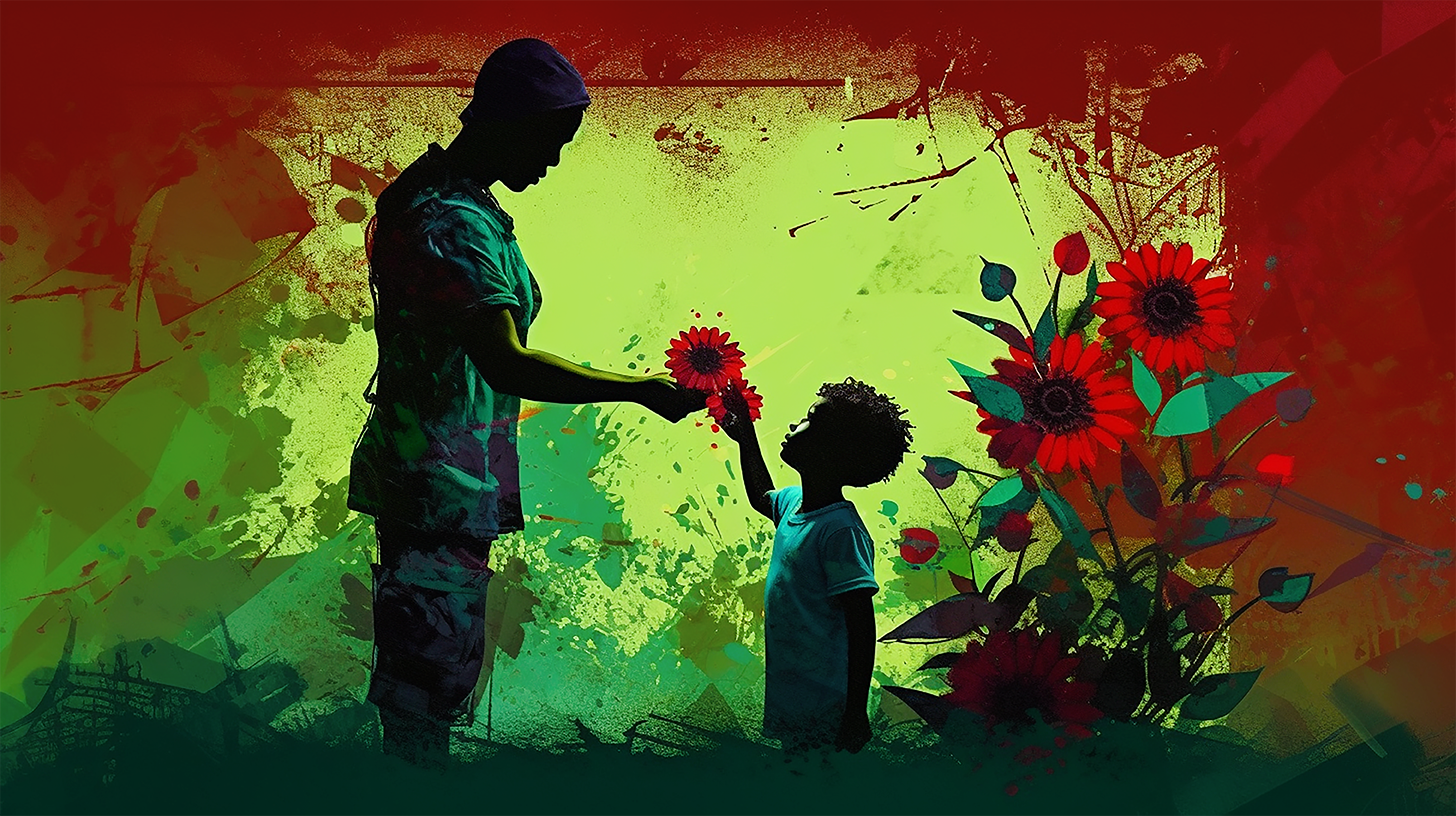 "FATHER AND FLOWERS" - African American Themed Poster Wall Art