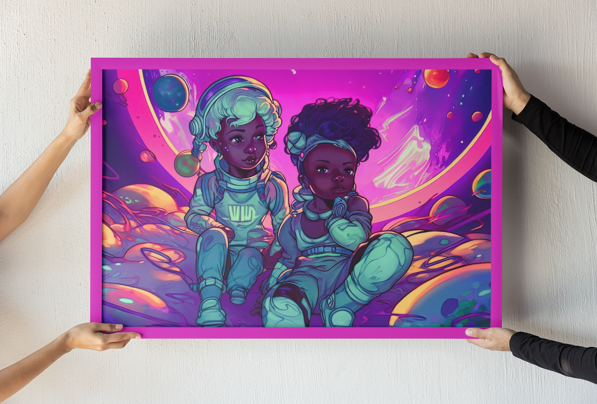 "SPACE SISTERS" - Kid's Room Poster Wall Art
