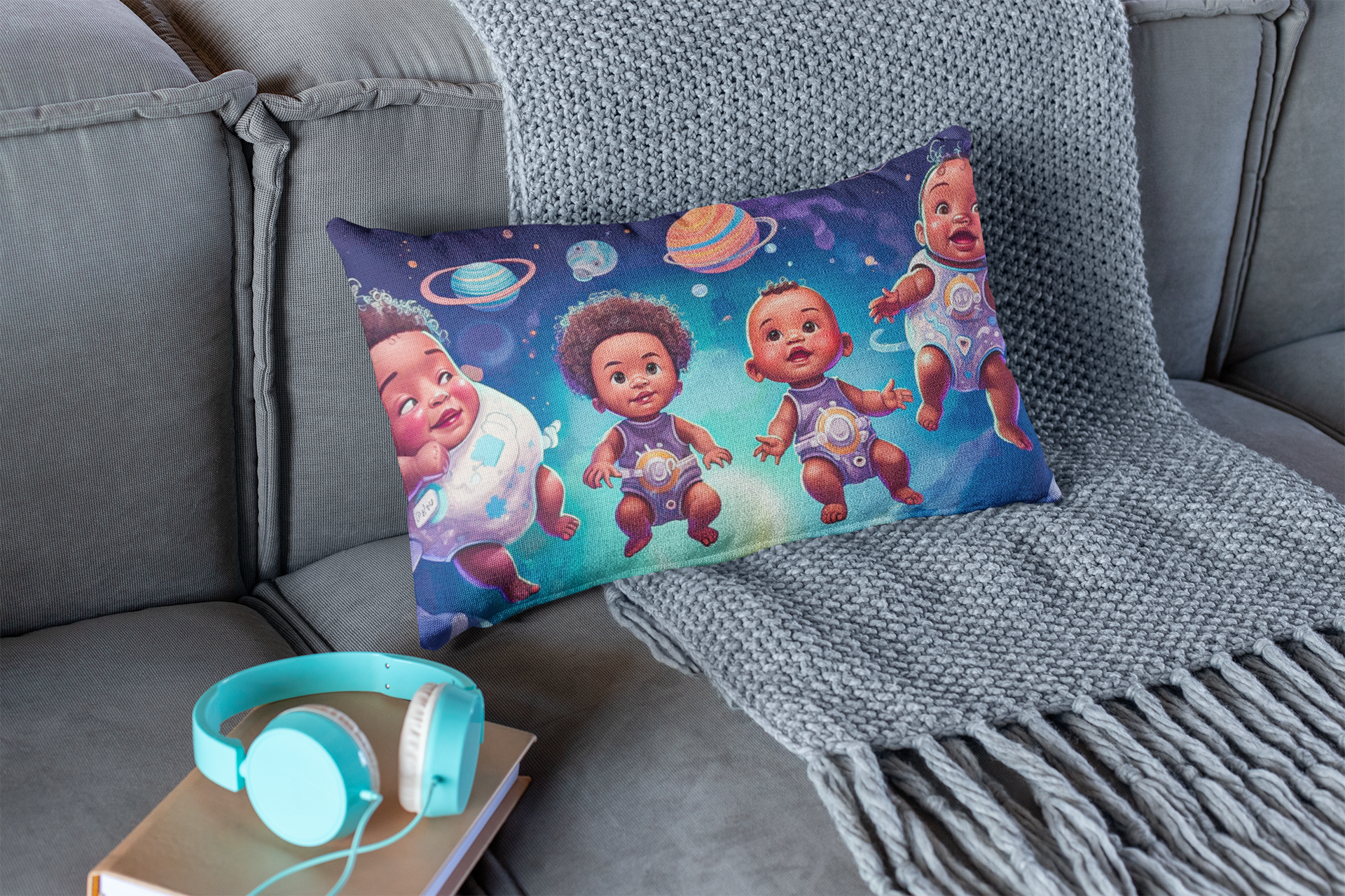 "SPACE BABIES" African American Themed Lumbar Pillow